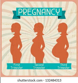 Silhouette of a pregnant woman in the three trimesters.