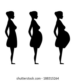 Silhouette of a pregnant woman in the three trimesters. Pregnancy stages