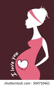 Beautiful Pregnant Profile Mother Silhouette Woman Stock Vector ...