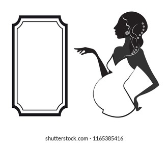 silhouette of the pregnant woman, in a white dress, and frame