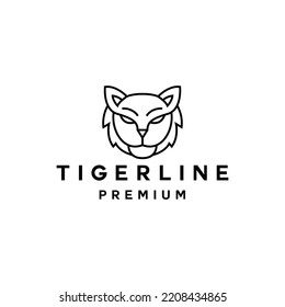 silhouette Premium Monoline Tiger head Logo Vector, modern animal badge emblem Symbol and icon, creative Design Company.