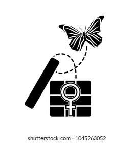 silhouette present gift box with women sign and butterfly