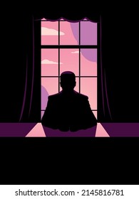 silhouette of the president in the office on the background of the window. President day. Vector illustration