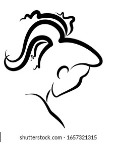Silhouette of a pretty girl. Portrait of a lady from the back. Simple pattern on a white background. Black and white sketch. EPS10 vector illustration.