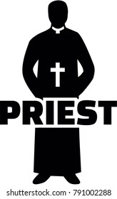 Silhouette of a priest wearing priestly robes with job title