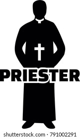 Silhouette of a priest wearing priestly robes with german job title