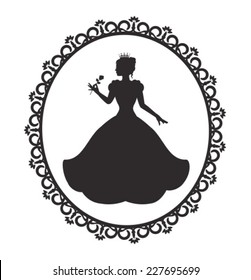 silhouette of a princess in a magnificent dress in a retro frame