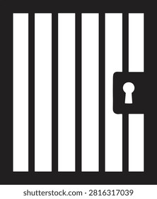 Silhouette of prison cell door with vertical bars and keyhole symbolizing confinement incarceration restriction security and imprisonment

