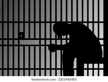 silhouette of a prisoner behind bars