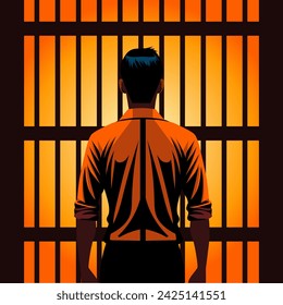 silhouette of a prisoner behind bars