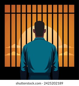 silhouette of a prisoner behind bars