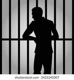 silhouette of a prisoner behind bars