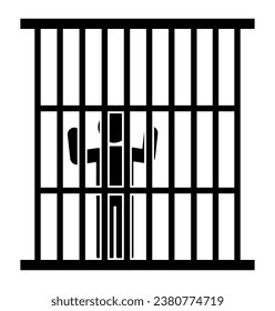 Silhouette of a prisoner in a cage. Vector illustration.