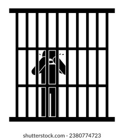 Silhouette of a prisoner in a cage. Vector illustration.