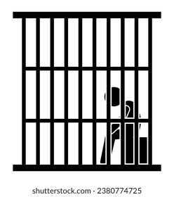 Silhouette of a prisoner in a cage. Vector illustration.