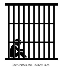 Silhouette of a prisoner in a cage. Vector illustration.