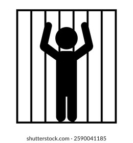 Silhouette of a prisoner imprisoned in a prison cell. Vector.