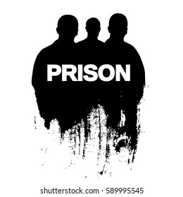 Silhouette Prisoner Vector. Lettering Prison 