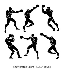 Silhouette of professional boxer. Boxing match. vector illustration on white background