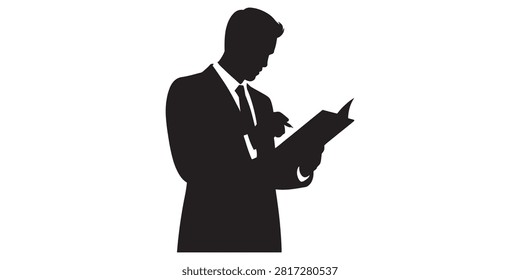 Silhouette of a professional businessman reading a document or report