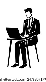 Silhouette of a Professional Figure Typing on a Laptop at a Desk