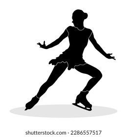 Silhouette of professional ice skater woman isolated on white background