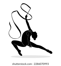 Silhouette of professional rhythmic gymnastics player isolated on white background