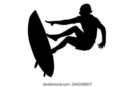 silhouette of professional surfer in action riding the waves