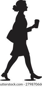 Silhouette of a professional woman walking while carrying a coffee cup with businesswoman silhouette professional corporate lifestyle isolated background business employment