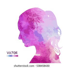 Silhouette profile beautiful girl. Vector
