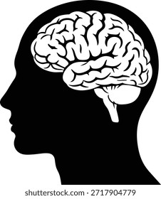 Perfil de silueta Vector de proceso de idea de pensamiento cerebral. Mostrando la cabeza con la capacidad cerebral, el intelecto de la mente y el concepto de inteligencia.
