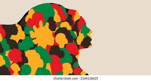 Silhouette profile ethnic group of black African and African American men and women. Diversity multi-ethnic and multiracial people. Identity concept - racial equality and justice. Banner copy space