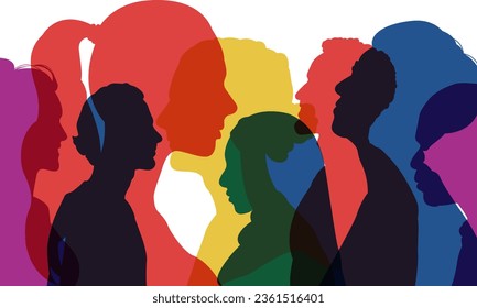 Silhouette profile group of men and women of diverse multi ethnic and multiracial. Vector Illustration