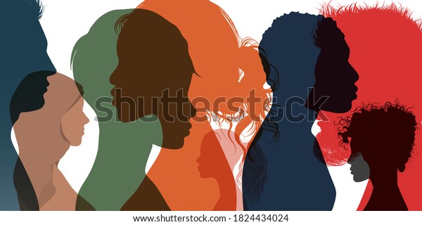Silhouette\
profile group of men women and girl of diverse culture. Diversity\
multi-ethnic and multiracial people. Racial equality and\
anti-racism. Multicultural society.\
Friendship