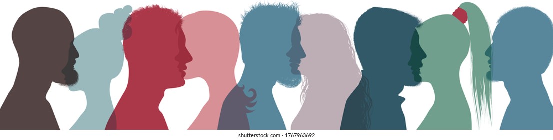 Silhouette profile group of people diversity. Community avatar. Connection between brethren. Concept club. Communication colleagues. Communicate and swap acquaintance. Population