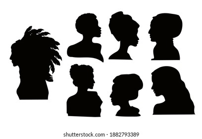 Silhouette profile group of a women of diverse culture. Diversity multi-ethnic and multiracial people set. Diversity multi-ethnic and multiracial people. Women profile. Vector Illustration