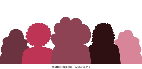 Silhouette profile group of women of diverse culture. Diversity multi-ethnic and multiracial people. Concept of racial equality and anti-racism. Multicultural society. 