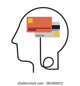 silhouette profile human head with debit and credit cards vector illustration