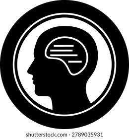 Silhouette profile of human head with stylized brain and thoughts, concept of thinking, ideas, mind, intelligence, cognition.