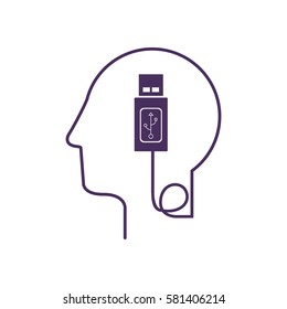 silhouette profile human head with usb device vector illustration