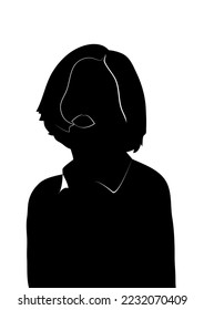 Silhouette profile image of female avatar for social networks. Fashion and beauty. Black white vector illustration.