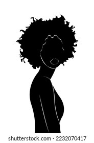 Silhouette profile image of female avatar for social networks. Fashion and beauty. Black white vector illustration.