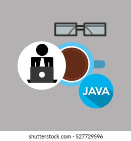 silhouette programmer working laptop break time vector illustration eps 10