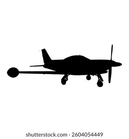 Silhouette of a propeller plane on a white background.