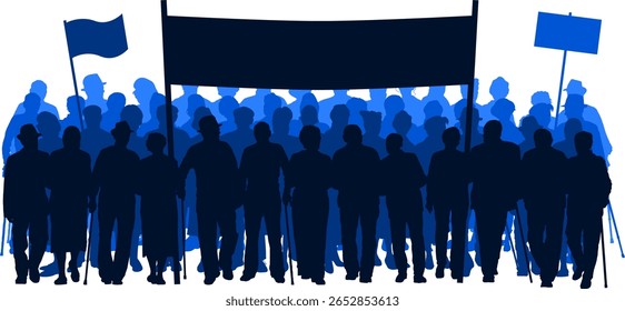 A silhouette of a protest by a group of retired people