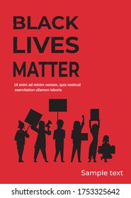 silhouette of protesters with black lives matter banners awareness campaign against racial discrimination of dark skin color support for equal rights of black people vertical copy space vector