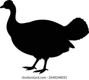 Silhouette of a proud turkey depicted in solid black against a clean white background