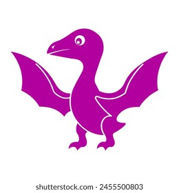 Silhouette of a Pterodactyl in flight, captured in a bold purple hue, evoking the freedom of prehistoric skies.