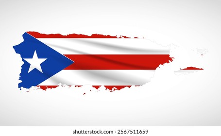 Silhouette of Puerto Rico map filled with the Puerto Rican flag design, symbolizing national pride, cultural heritage, and geographic identity.  
