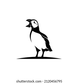 Diseño de la ilustración del vector del pajarito de Silhouette Puffin